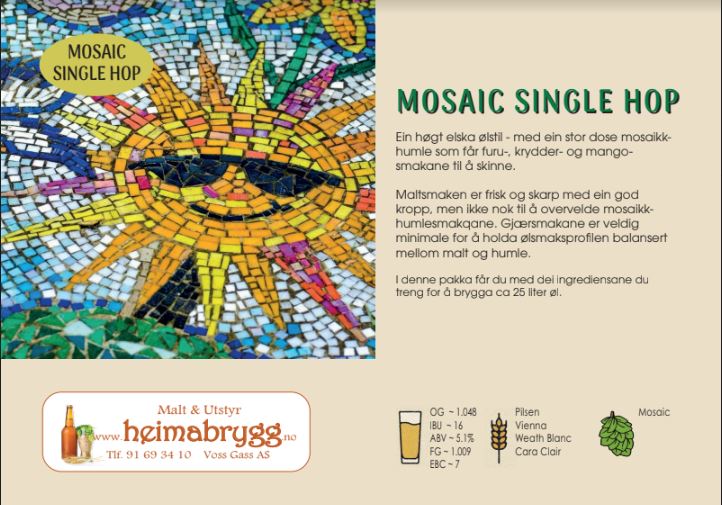 Mosaic Single Hop, til ca 23 l øl.