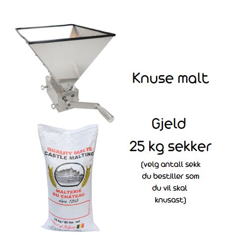 Knusing/Tillaging av Malt + Embalasje 25 kg sekk